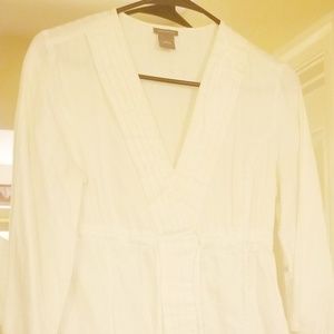Ann Taylor V Neck Drawstring Blouse